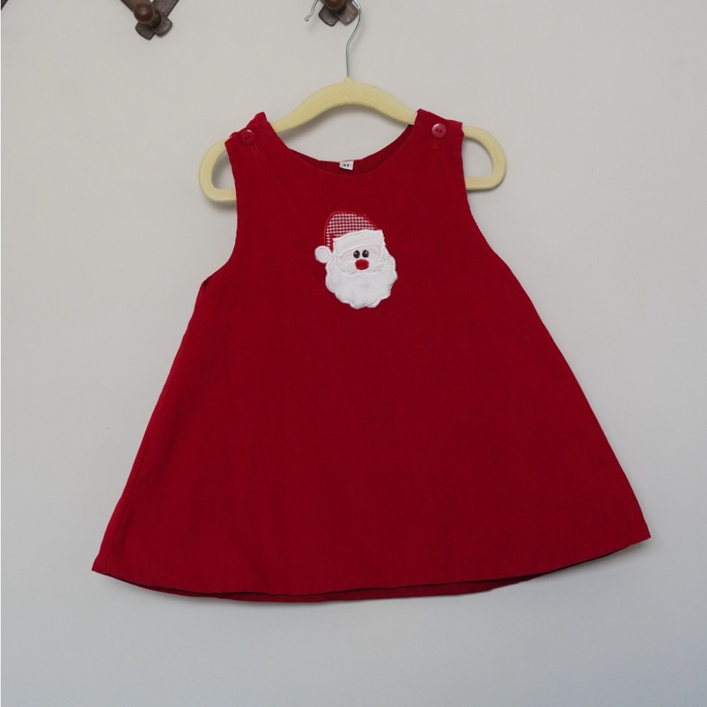 Red Corduroy Toddler Santa Appliqué Dress Size 3T
